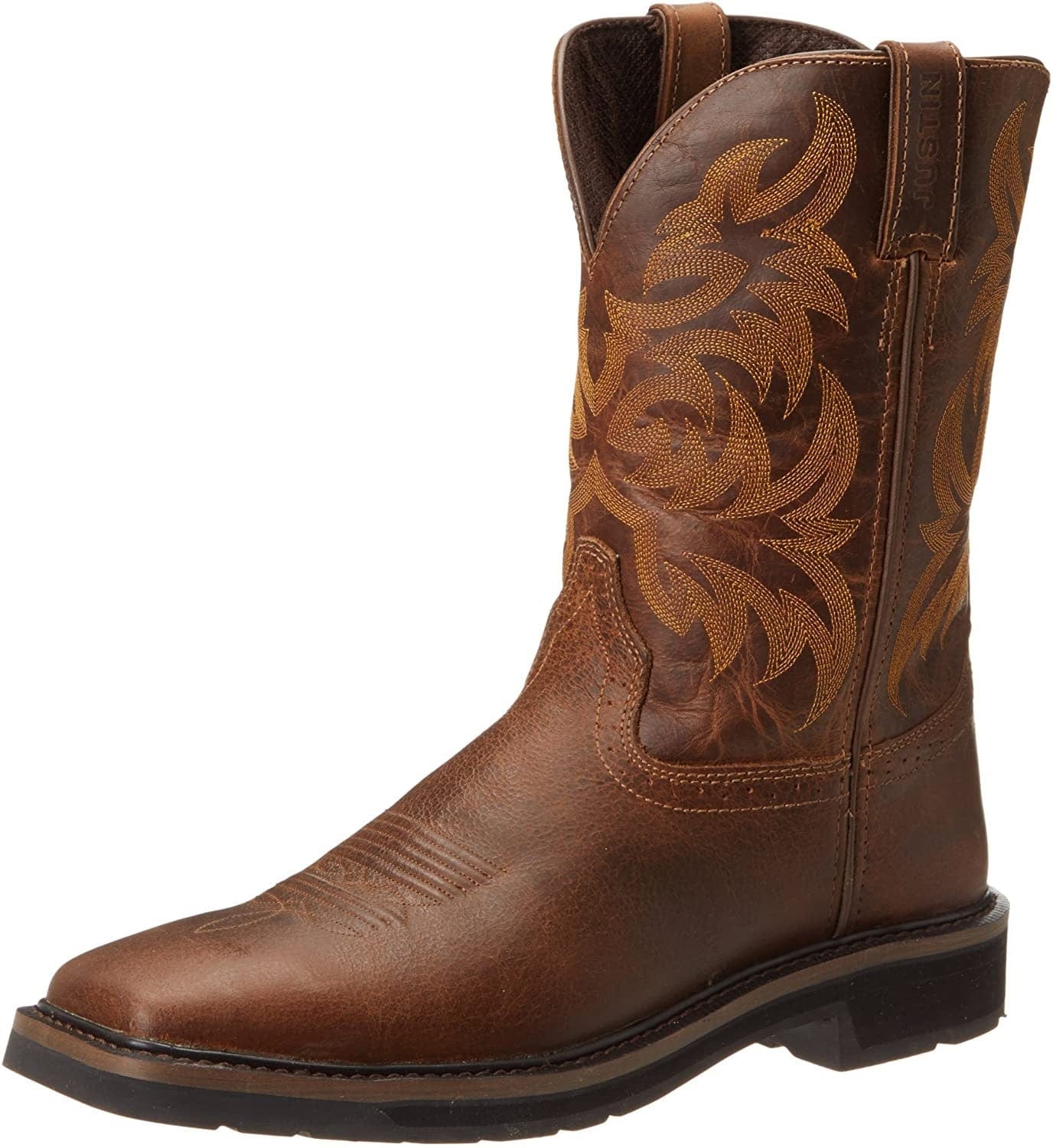 Justin Original Work Boots Men'S Stampede Pull On Square Toe Work Boot , 7, Brown