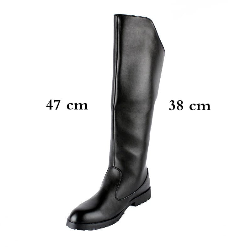 Men's luxury black leather boots in large sizes, Black with fur, 10