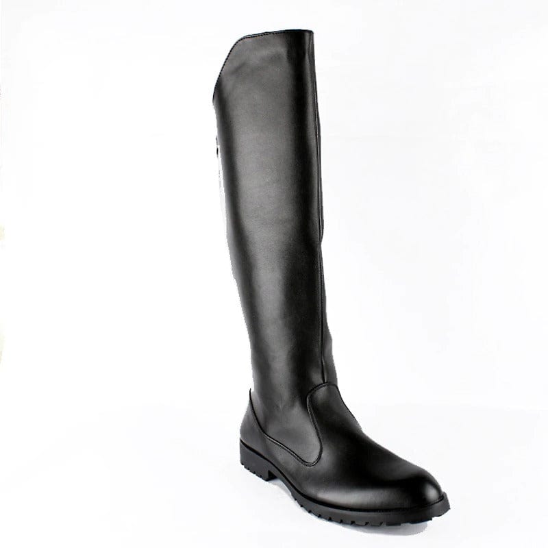 Men's luxury black leather boots in large sizes, Black with fur, 10