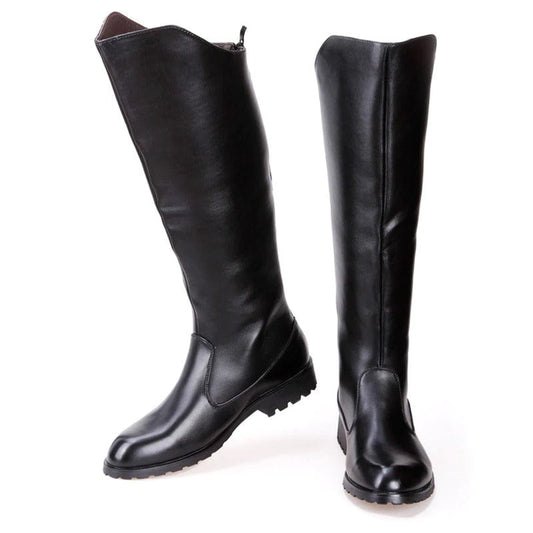 Men's luxury black leather boots in large sizes, Black with fur, 10