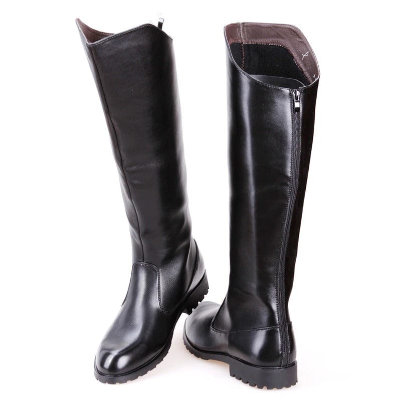 Men's luxury black leather boots in large sizes, Black with fur, 10