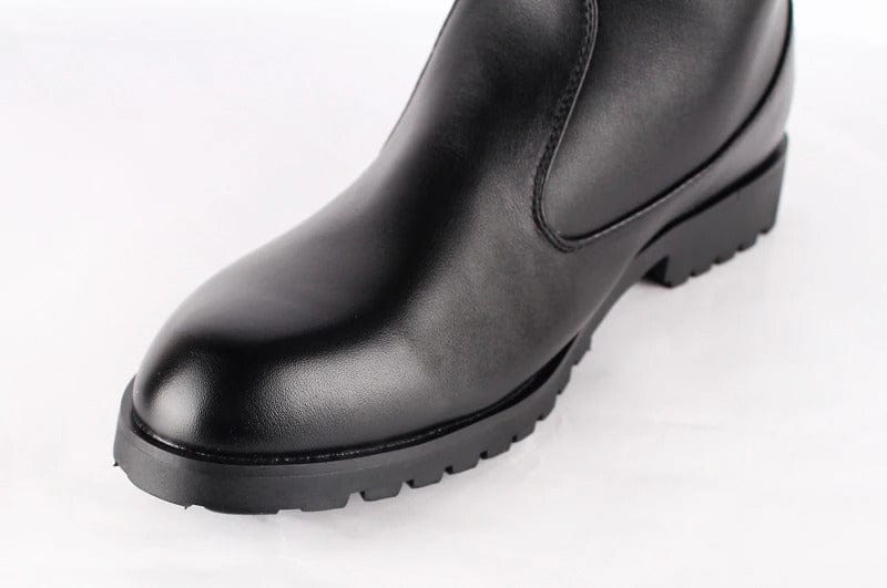 Men's luxury black leather boots in large sizes, Black with fur, 10