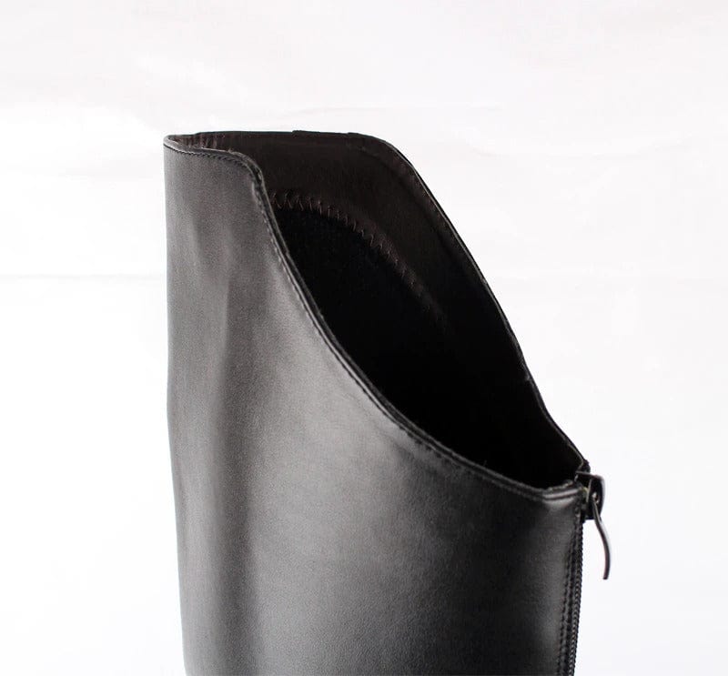 Men's luxury black leather boots in large sizes, Black with fur, 10
