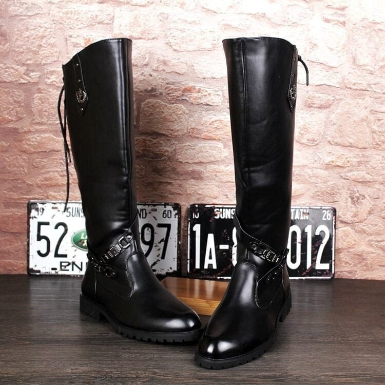 Leather cowboy boots for men, Black, 7