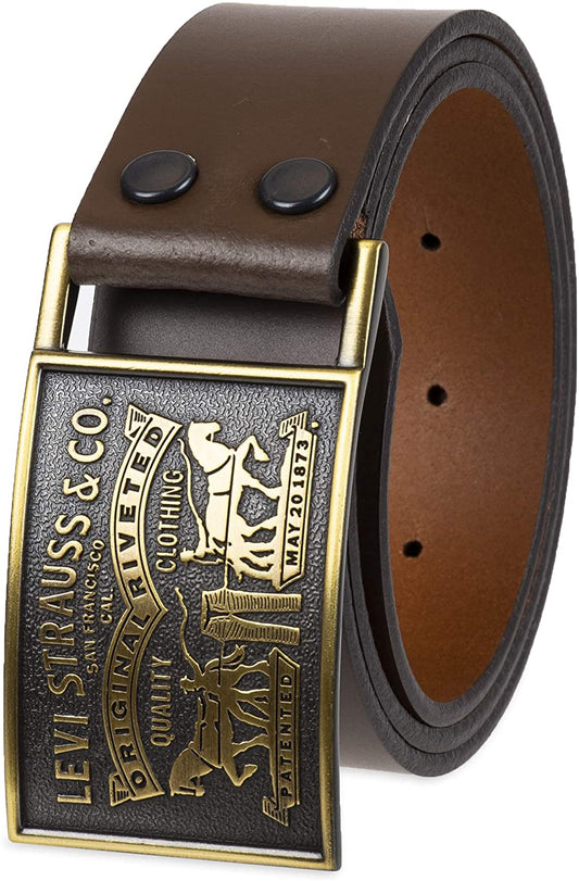 Levi's Men's Leather Belt with Stylish Plaque Buckle, Black Snap, 30-32