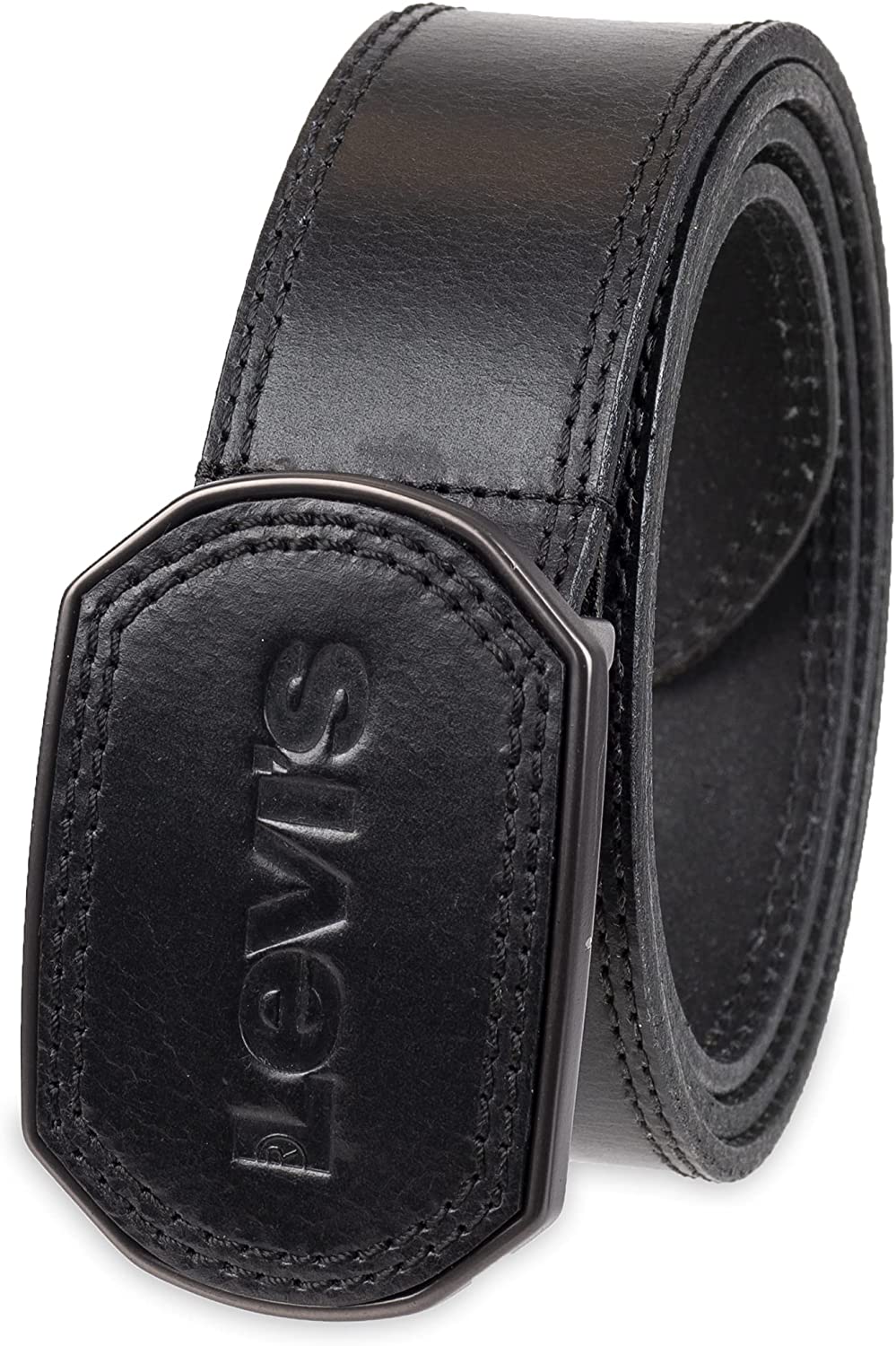 Levi's Men's Leather Belt with Stylish Plaque Buckle, Black Snap, 30-32