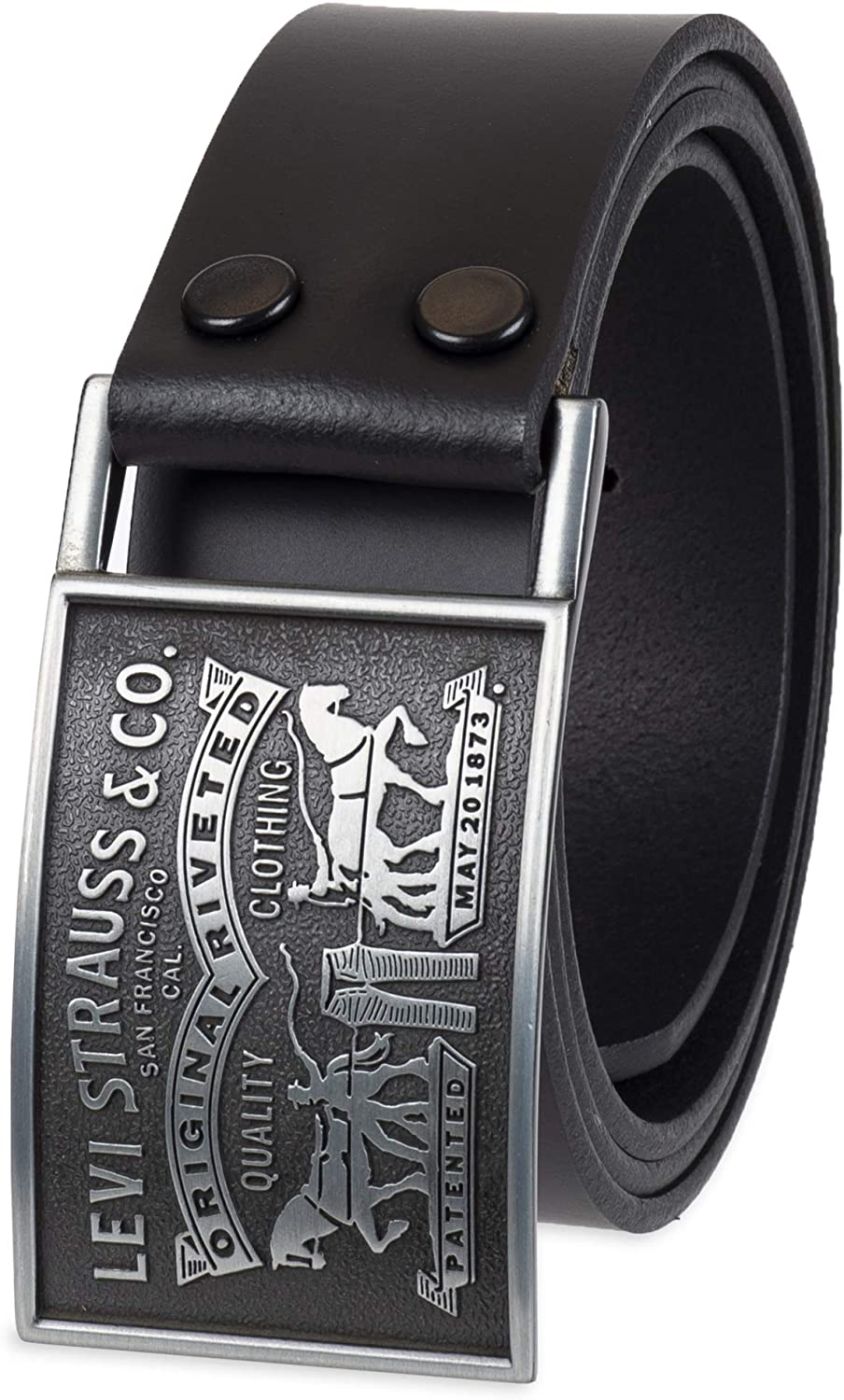 Levi's Men's Leather Belt with Stylish Plaque Buckle, Black Snap, 30-32