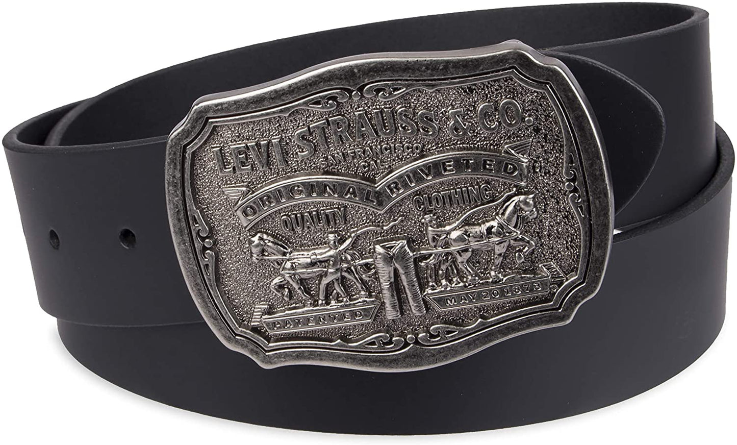 Levi's Men's Leather Belt with Stylish Plaque Buckle, Black Snap, 30-32