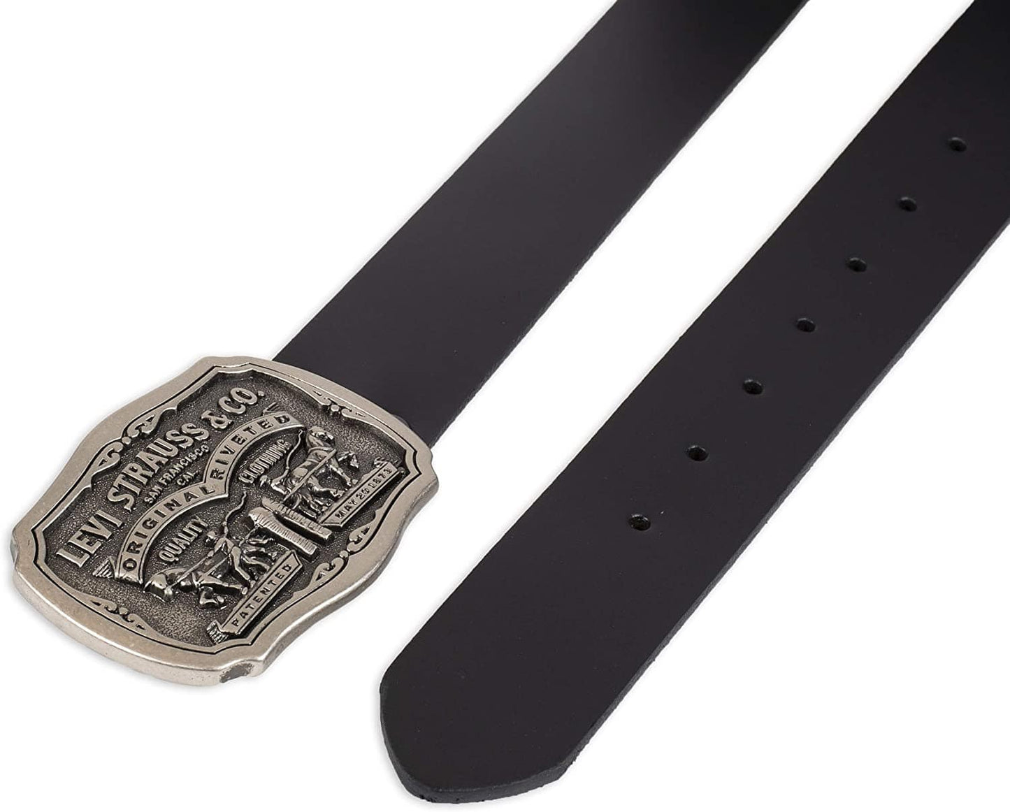 Levi's Men's Leather Belt with Stylish Plaque Buckle, Black Snap, 30-32
