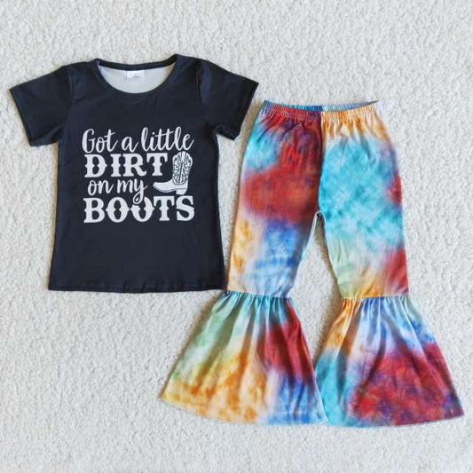 Western Bull Hat Cowboy Howdy Kids Outfit – Toddler Baby Girl Bell Bottom T-Shirt with Letter Print