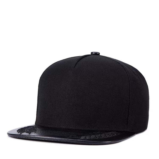 Men's PU Leather Baseball Cap with Wheat Ear Embroidery – Black, One Size