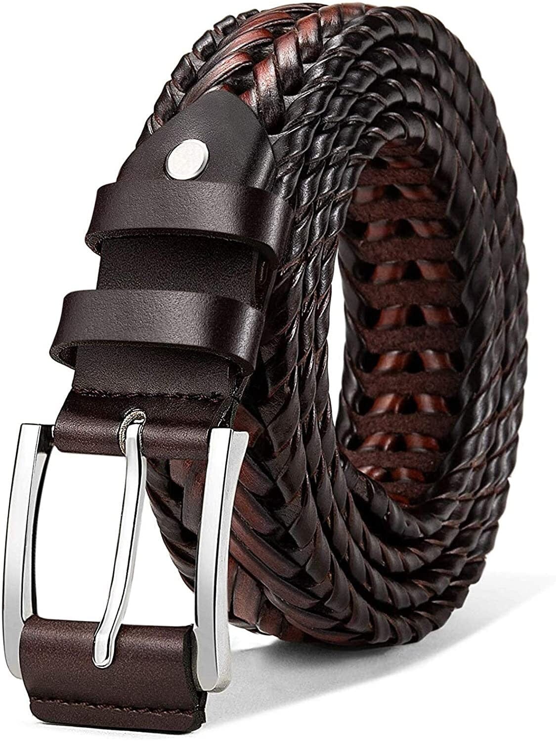 Bulliant Men's Woven Leather Belt – Braided Casual Belt for Jeans & Golf – Gift-Boxed, Adjustable Fit, Black, 30" 34" Waist Adjustable