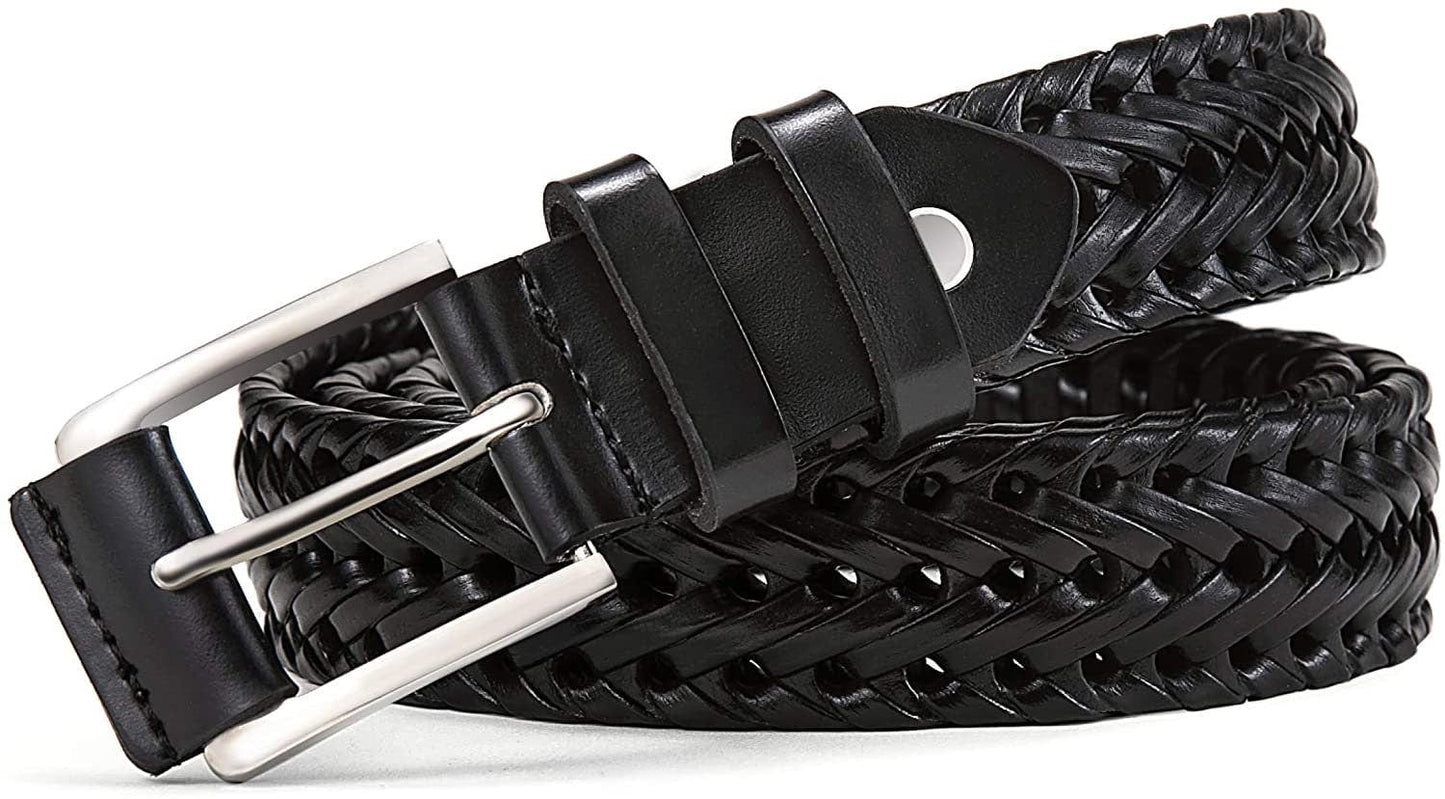 Bulliant Men's Woven Leather Belt – Braided Casual Belt for Jeans & Golf – Gift-Boxed, Adjustable Fit, Black, 30" 34" Waist Adjustable