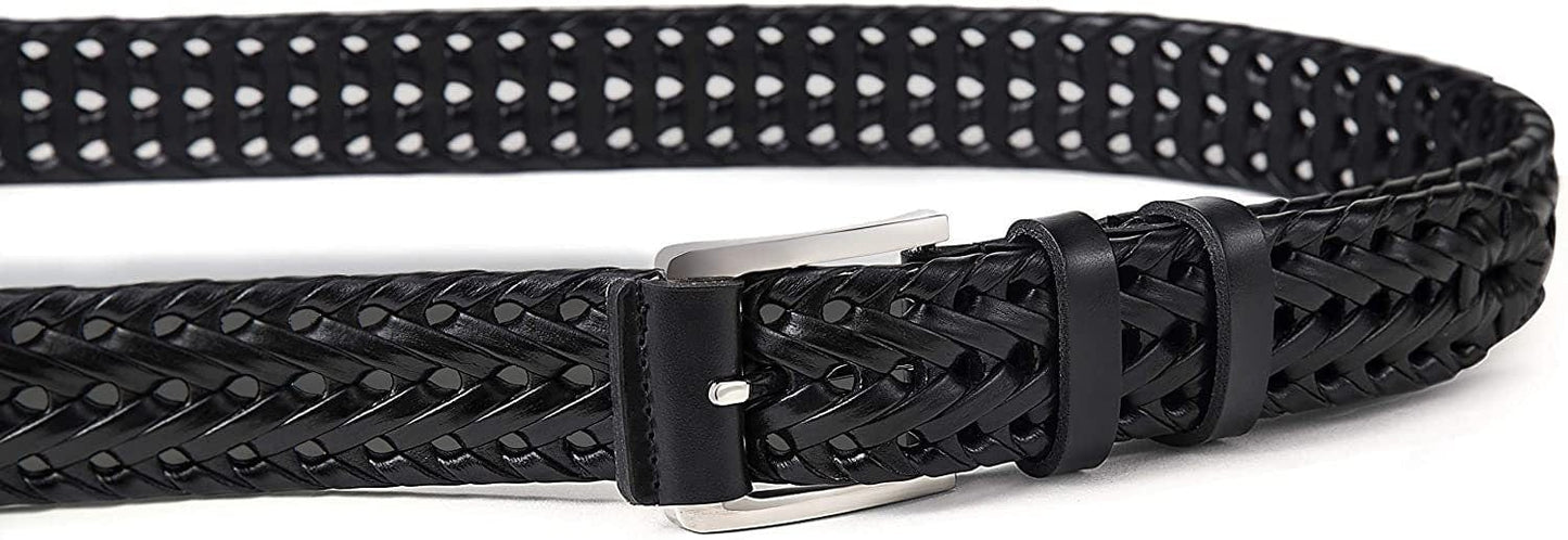 Bulliant Men's Woven Leather Belt – Braided Casual Belt for Jeans & Golf – Gift-Boxed, Adjustable Fit, Black, 30" 34" Waist Adjustable
