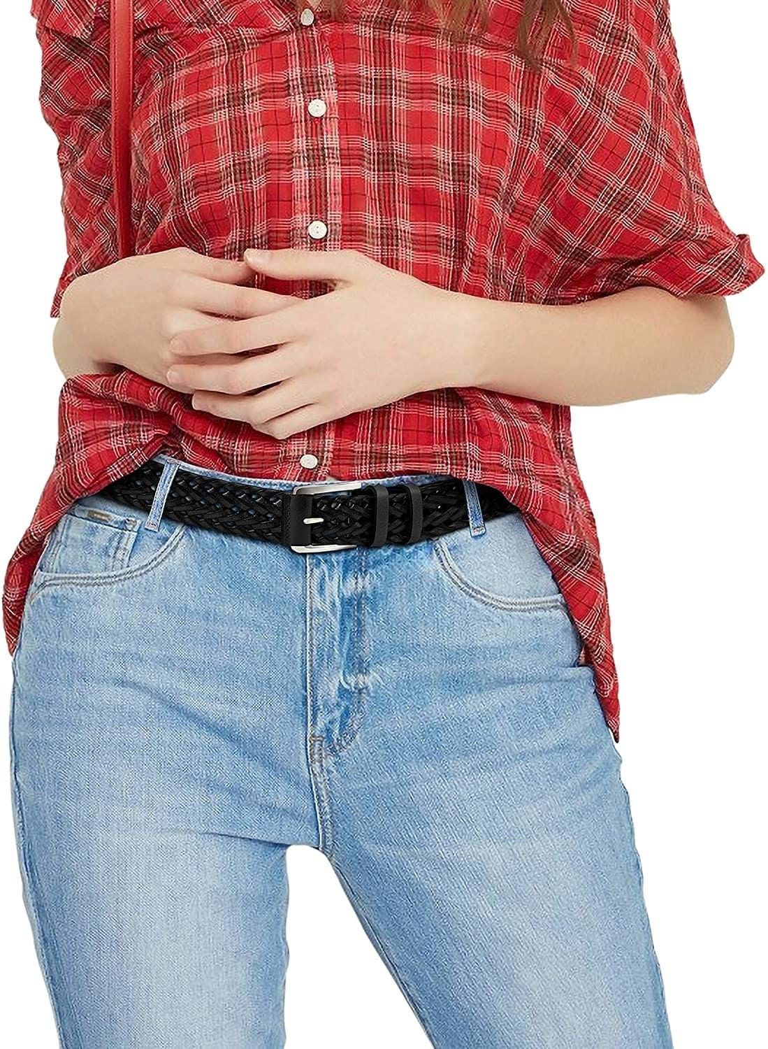 Bulliant Men's Woven Leather Belt – Braided Casual Belt for Jeans & Golf – Gift-Boxed, Adjustable Fit, Black, 30" 34" Waist Adjustable