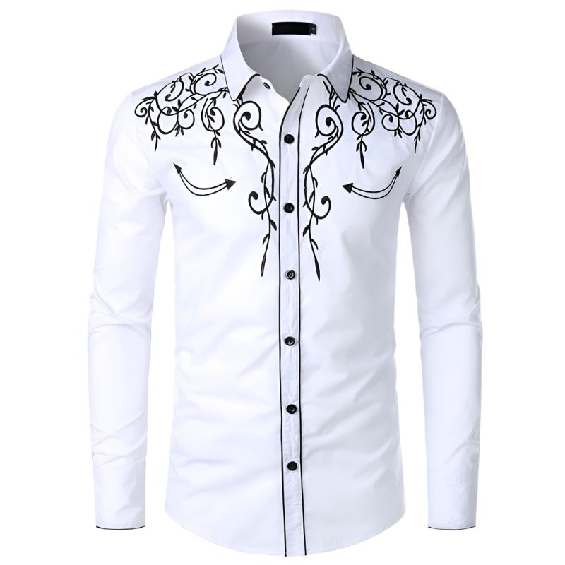 Men's Western Cowboy Embroidered Slim Fit Long Sleeve Shirt