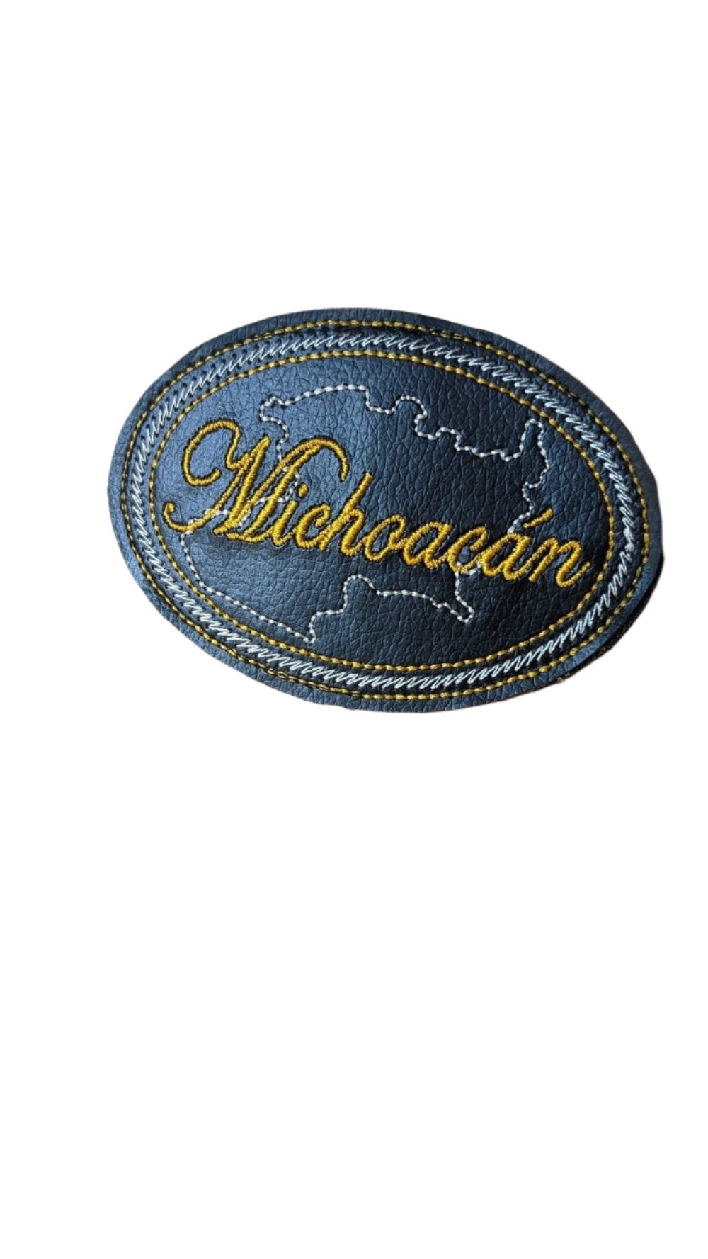 Michoacan Embroidered Patch, Snake Skin Design, 4"x3", Black PU Leather
