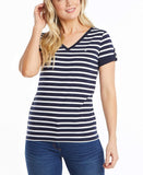 Nautica Women's Supersoft Stretch Cotton V-Neck Striped T-Shirt