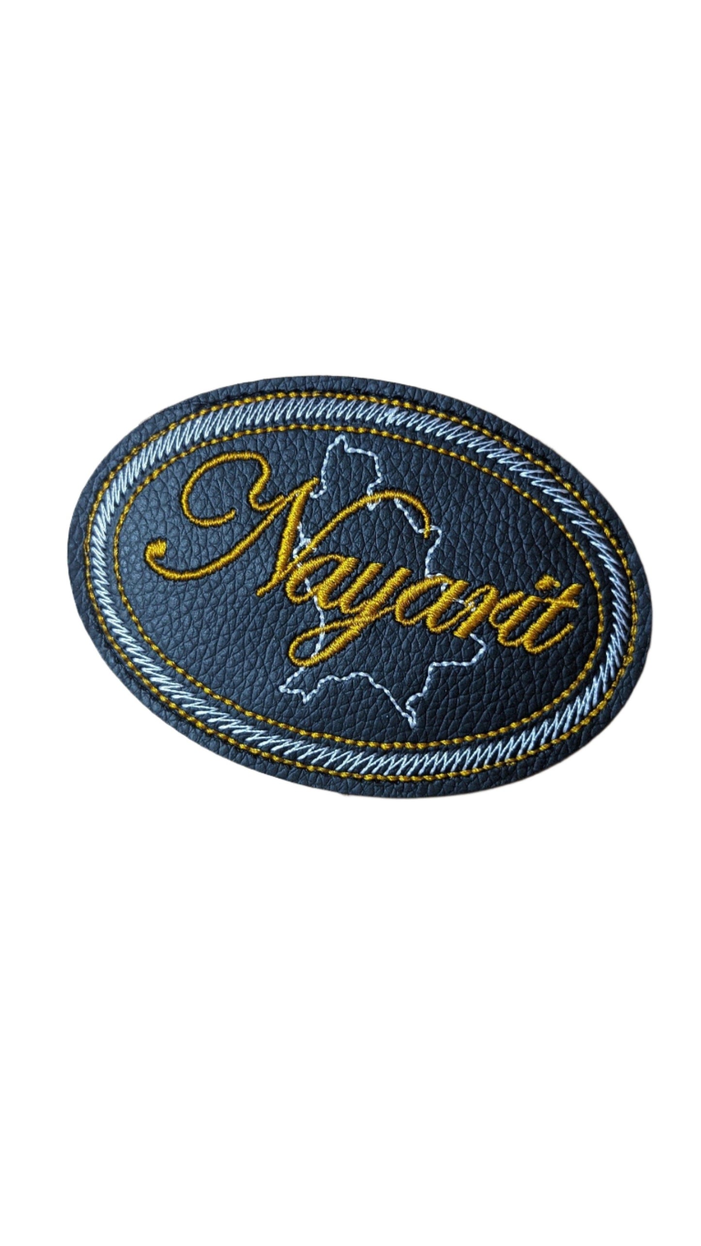 Nayarit Embroidered Patch, Snake Skin Design, 4"x3", Black PU Leather