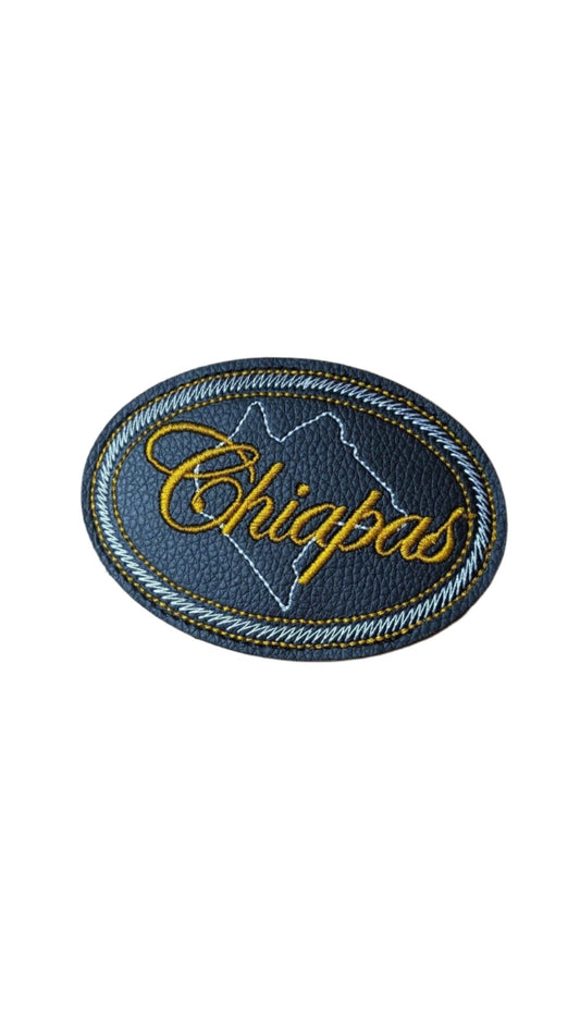 Chiapas Embroidered Patch, Snake Skin Design, 4"x3", Black PU Leather