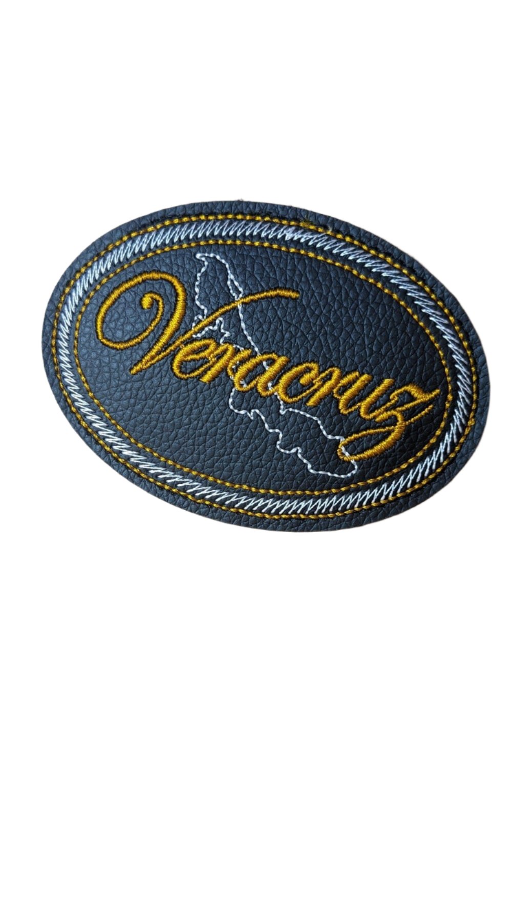 Veracruz Embroidered Patch, Snake Skin Design, 4"x3", Black PU Leather