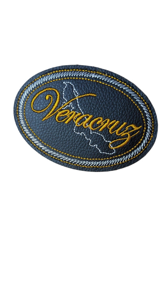 Veracruz Embroidered Patch, Snake Skin Design, 4"x3", Black PU Leather