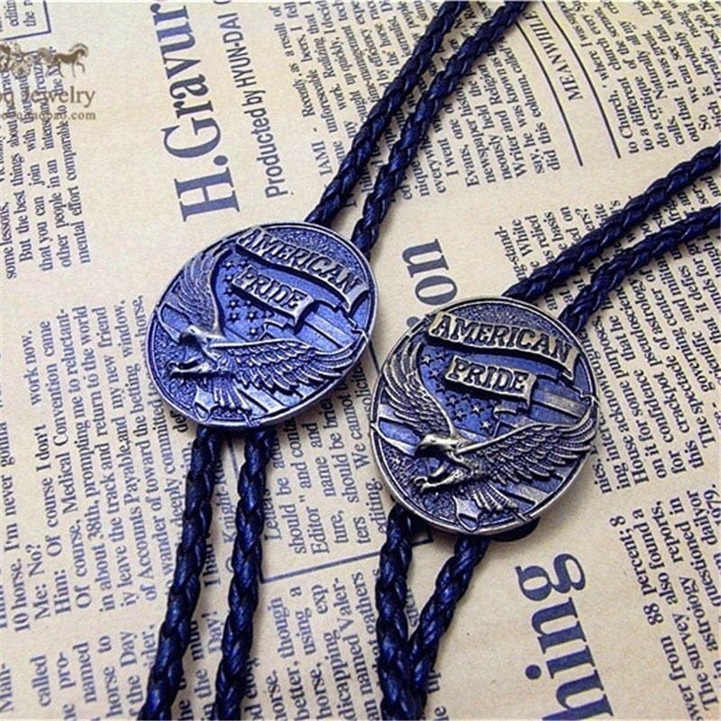Eagle and Flag Bolo Tie, Gold, One Size
