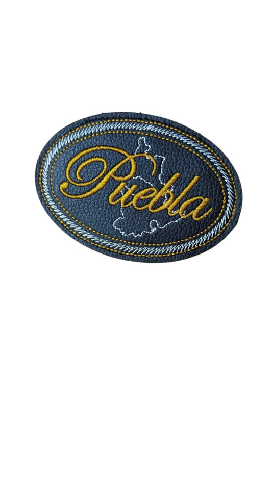 Puebla Embroidered Patch, Snake Skin Design, 4"x3", Black PU Leather