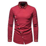 Men's Embroidered Western Cowboy Shirt – Fashion Oblique Button Irregular Design, Long Sleeve Cotton Casual Streetwear