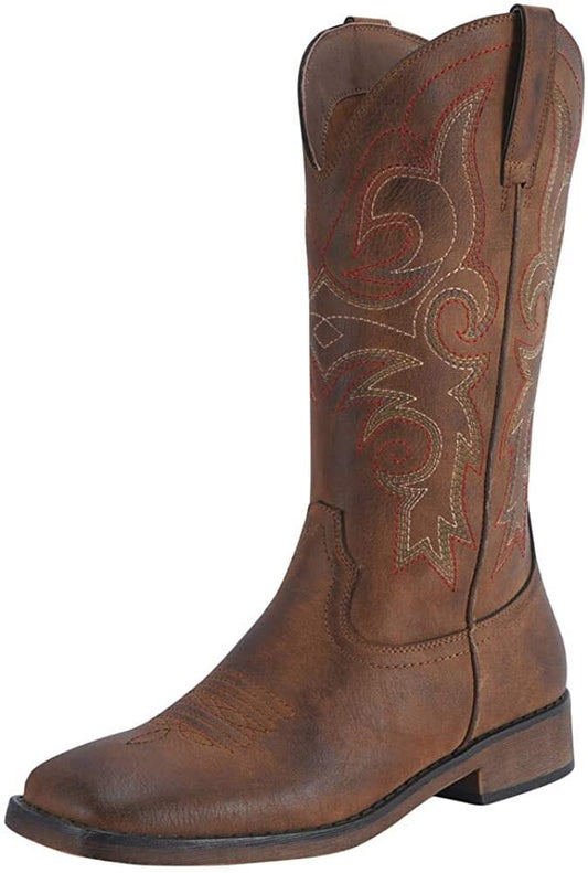hesole Women'S Fashion Western Cowgirl Cowboy Boots Wide Square Toe Mid Calf , 6, Black