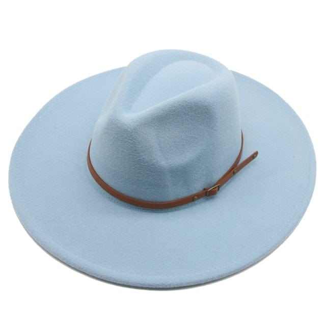 Sombreros Fedora de invierno para mujeres y hombres: ala grande de 9,5 cm, banda lisa, cinturón, color caqui y negro, estilo vaquero/jazz para exteriores