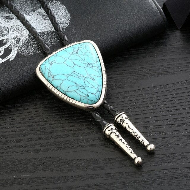 Natural stone BOLO tie, green, One Size