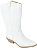 Soda Women's Red Reno Western Cowboy Pointed Toe Knee High Pull On Tabs Boots, 5.5, All white