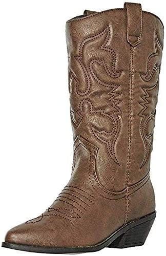 Soda Women's Red Reno Western Cowboy Pointed Toe Knee High Pull On Tabs Boots, 5.5, All white