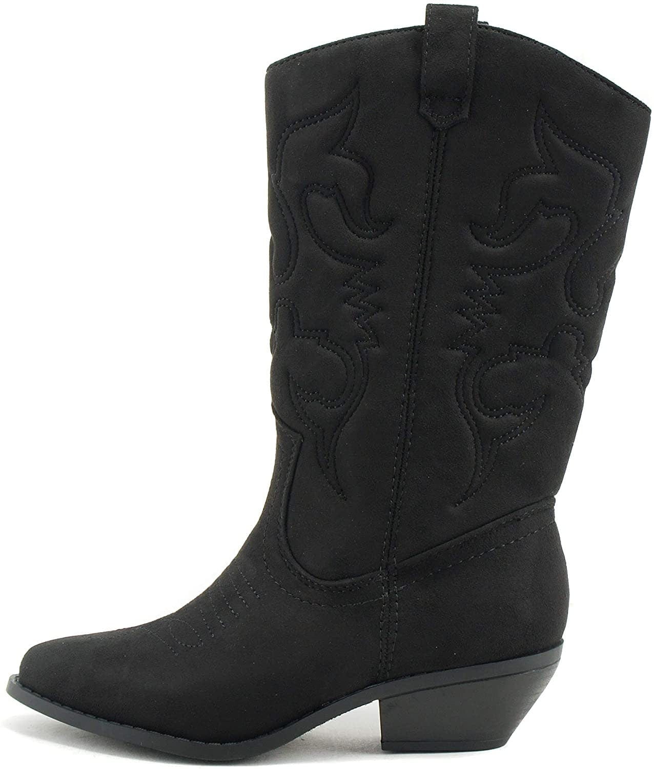 Soda Women's Red Reno Western Cowboy Pointed Toe Knee High Pull On Tabs Boots, 5.5, All white