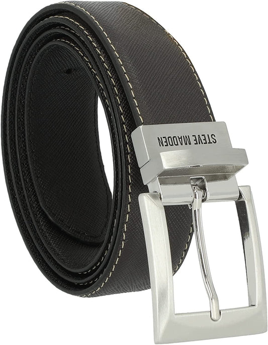 Steve madden men's dress casual every day leather belt, Black, 32