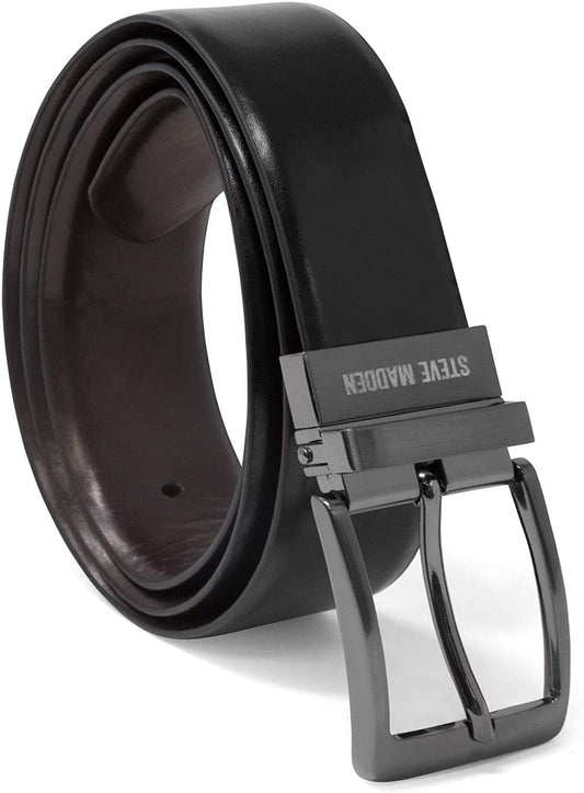 Steve madden men's dress casual every day leather belt, Black, 32