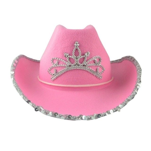 Western Cowboy Caps Pink Tiara Cowgirl Hat Costume Party Hat Feather Fedora Caps, Pink, One Size
