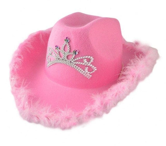Western Cowboy Caps Pink Tiara Cowgirl Hat Costume Party Hat Feather Fedora Caps, Pink, One Size
