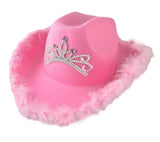 Western Cowboy Caps Pink Tiara Cowgirl Hat Costume Party Hat Feather Fedora Caps, Pink, One Size