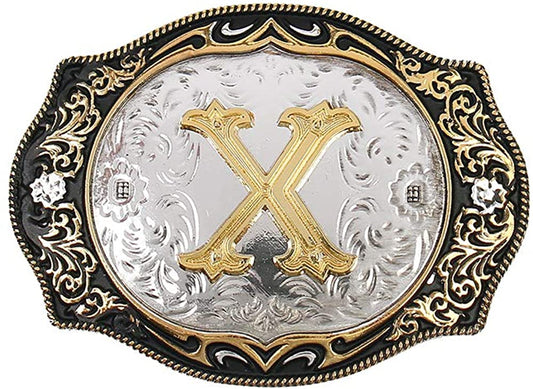 Western Belt Buckle with Gold Letters A-Z, A, One Size