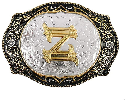 Western Belt Buckle with Gold Letters A-Z, A, One Size