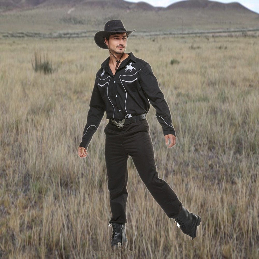 Western Rockabilly Shirts, Black Shirt, L