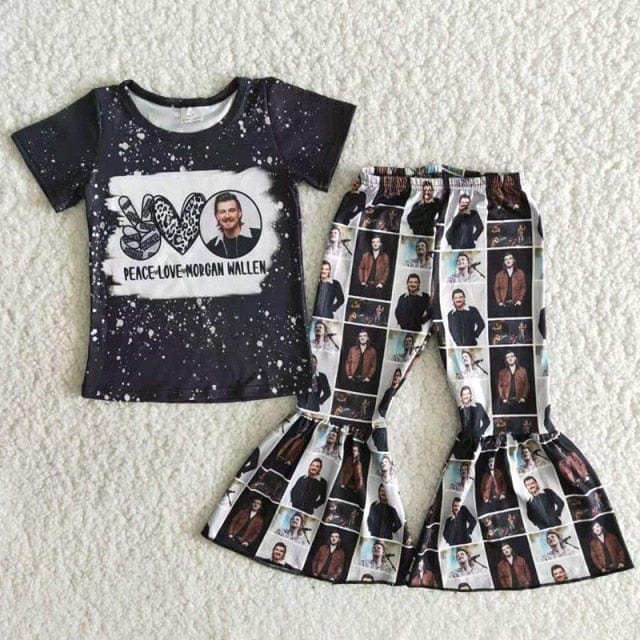 Kids Boutique - Baby Girls Singer Outfit, Red Shirt & Western Bell Pants Set