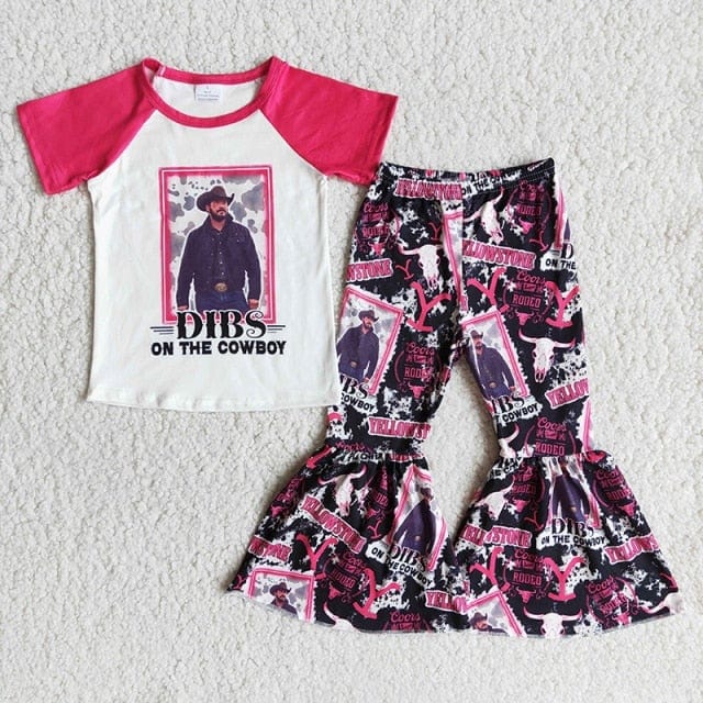 Kids Boutique - Baby Girls Singer Outfit, Red Shirt & Western Bell Pants Set