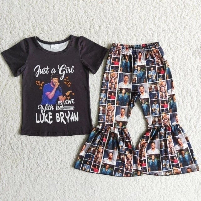 Kids Boutique - Baby Girls Singer Outfit, Red Shirt & Western Bell Pants Set