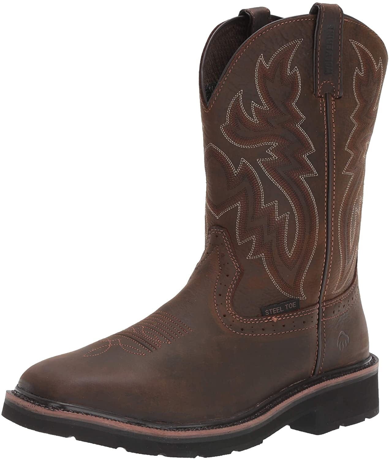 Wolverine men's rancher 10" square toe steel toe work boot, 7 X Wide, Brown