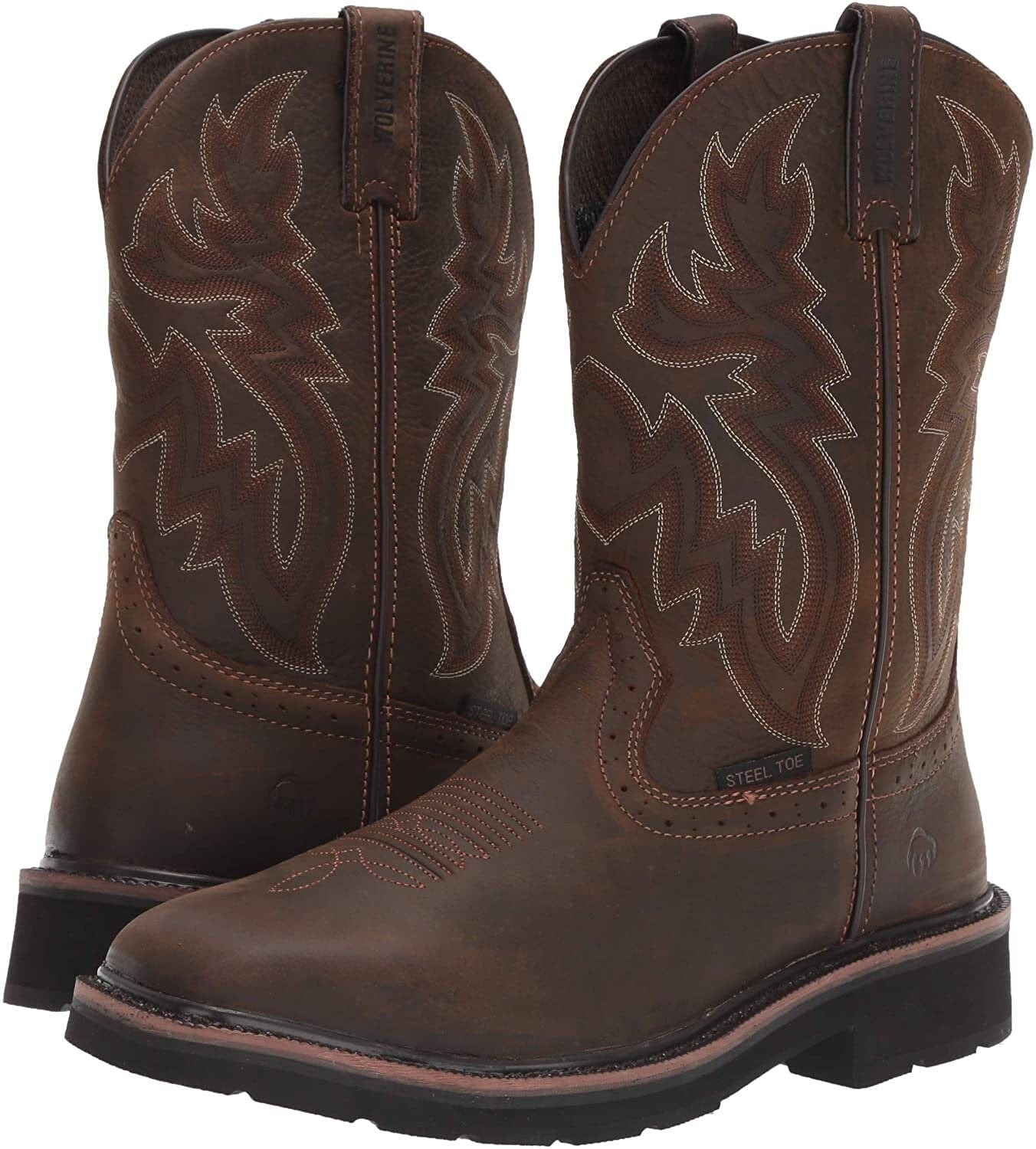Wolverine men's rancher 10" square toe steel toe work boot, 7 X Wide, Brown