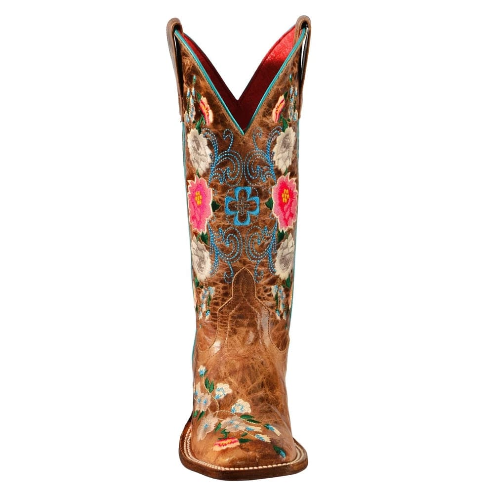 Women's Embroidery Rose Garden Cowgirl Boots Square Toe, Brown, 9-9.5