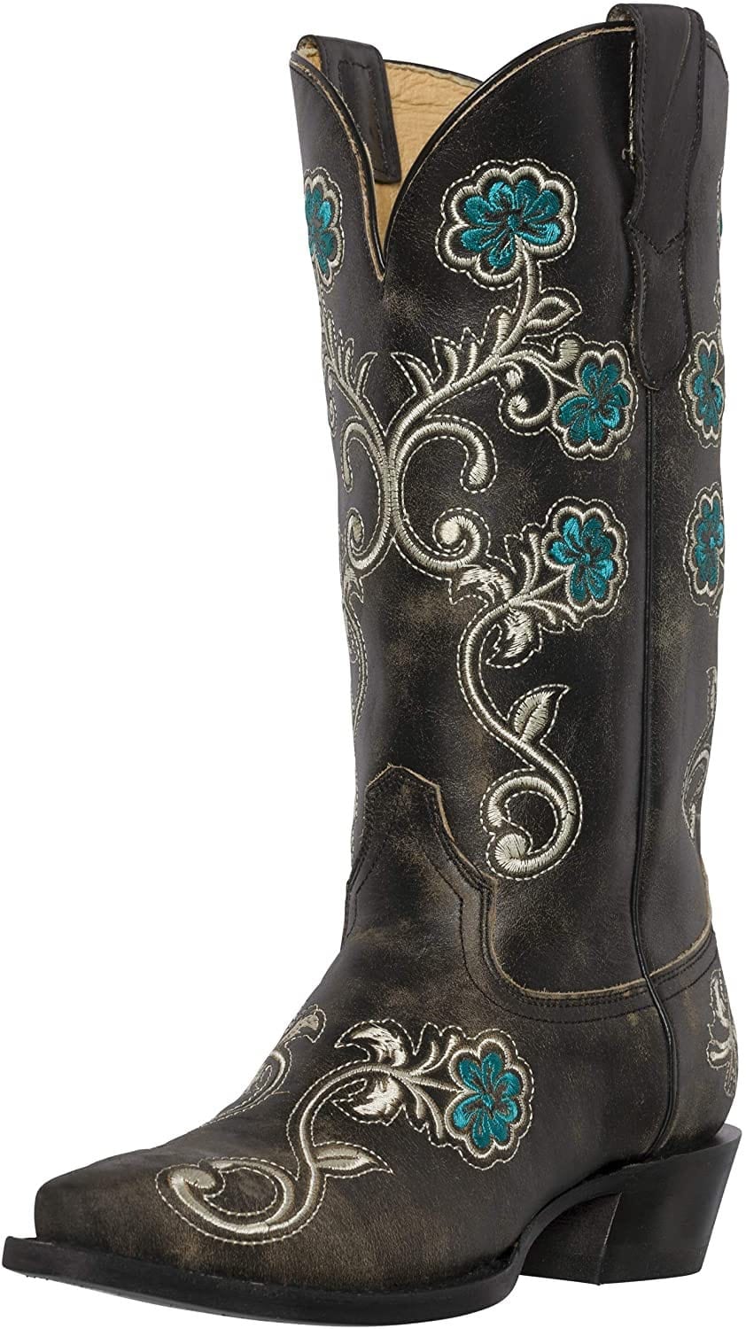 Botas vaqueras estilo western para mujer, Florence Heritage Square Snip Toe de Silver Canyon, cuero bordado